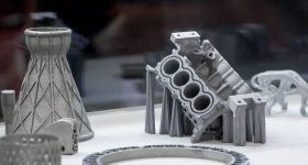 A set of metal 3D printed parts produced using DMLS, SLM, SLS technology.