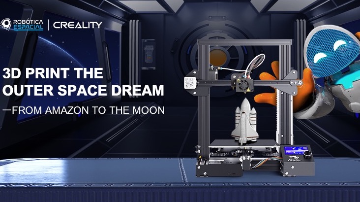 一张宣传Creality公司参与太空机器人项目的图片。