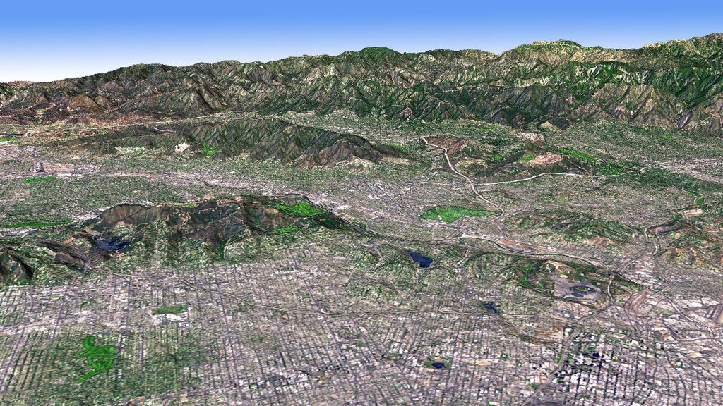 洛杉矶盆地成像并由美国宇航局的艾斯特地球观测仪器映射。照片通过NASA JPL。