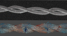 3D打印的螺旋纳米磁体及其新型磁场。图片通过剑桥大学。