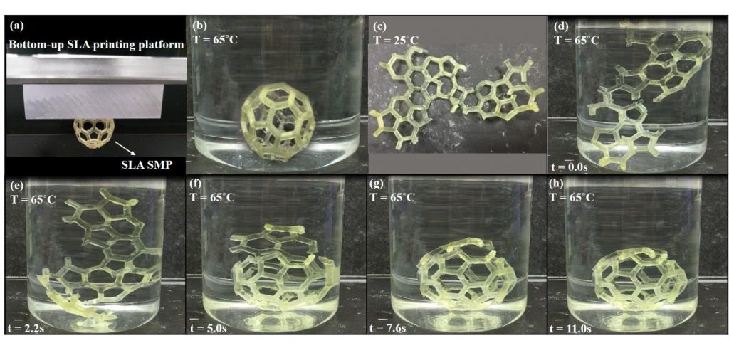 Self-assembly process of a 3D printed Bucky Ball in research from the Singapore Centre for 3D Printing, School of Mechanical & Aerospace Engineering, Nanyang Technological University and the Singapore Institute of Manufacturing Technology. Image via Materials & Design.