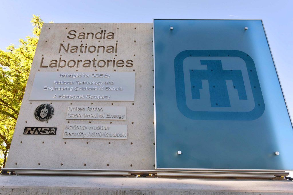 Sandia affiliations with the US Department of Energy and the US National Nuclear Security Administration. Photo via Randy Montoya/Sandia National Laboratory.
