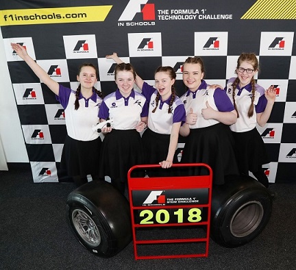 Students from Linlithgow Academy celebrate getting to the final of the 2018 F1 in Schools competition. Photo via F1 in Schools.