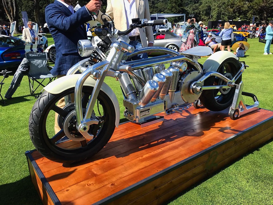 The Zeus 8 prototype on show at the 2019 Quail Motorsports Gathering in Carmel. Photo via Curtiss Motorcycle Company