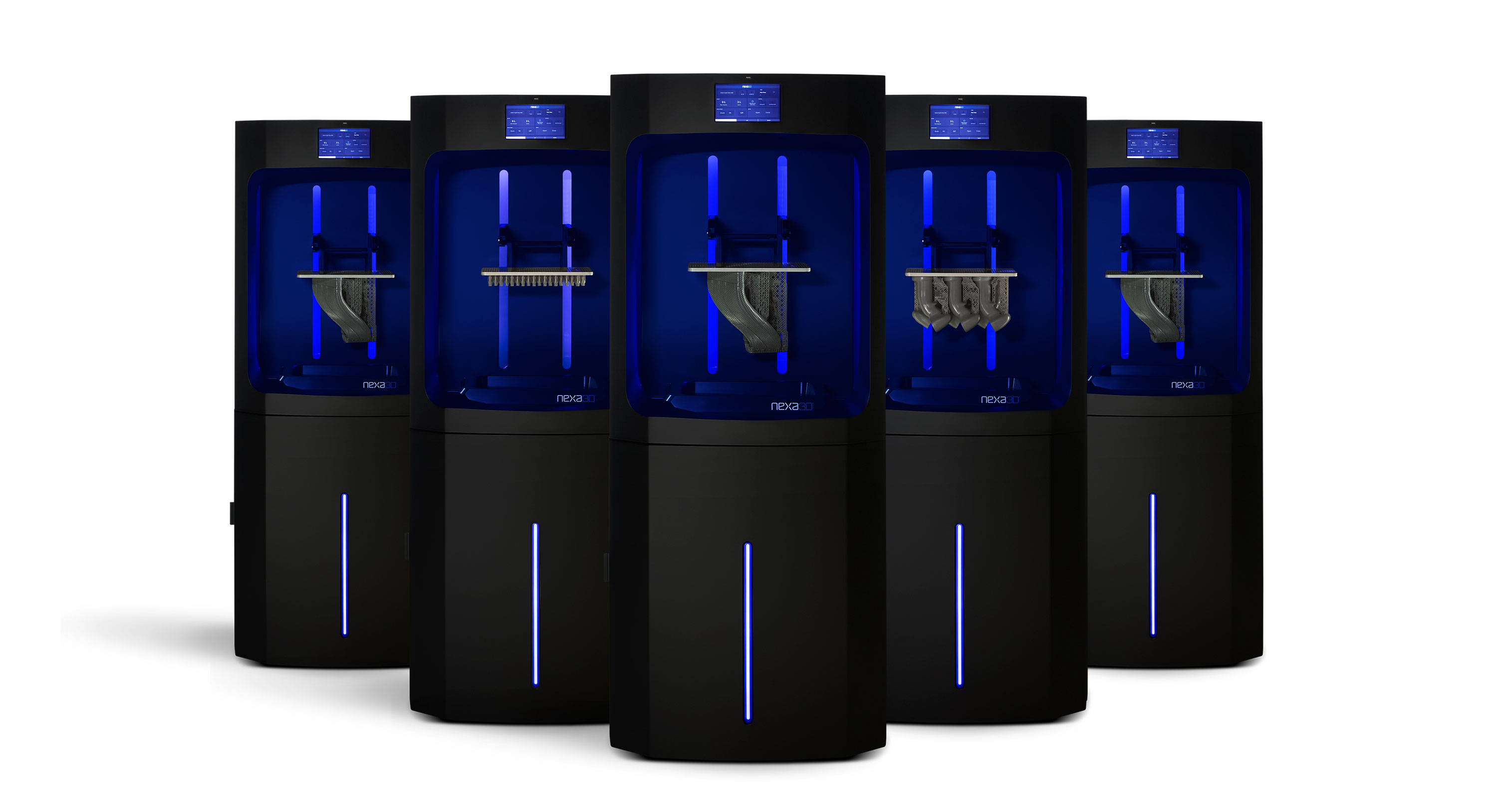 A group of NXE400 3D printers. Photo via Nexa3D.