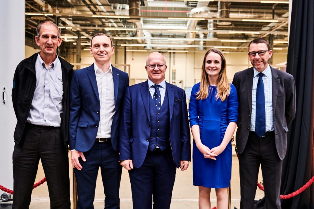 MTC and DRAMA project representatives including Chief Engineer Dr. Katy Milne (second from right) and Dr. Simon Weeks, CTO of the Aerospace Technology Institute (center) at the inauguration of the new innovation hub. Photo via The MTC