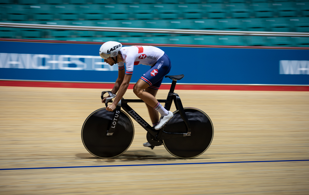 Test ride with the new HopeLotus track bike for British Cycling at the Manchester Velodrome. Photo via Hope/Lotus British Cycling.