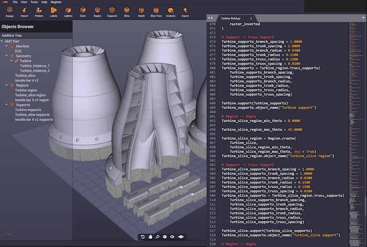 Dyndrite Additive Manufacturing Toolkit with Python interface. Image via Dyndrite.