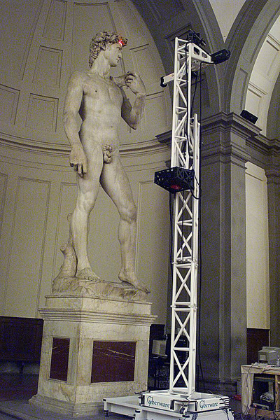 Stanford University team replicating the David using the Stanford Large Statue Scanner. Photo via Stanford University.