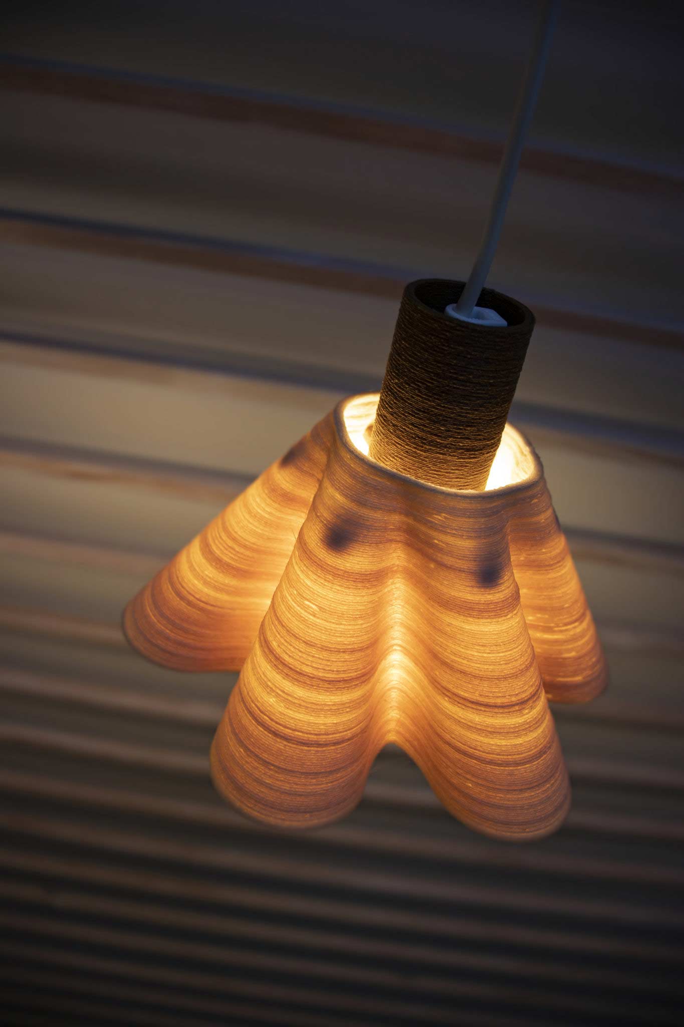 Lamp shade 3D printed from the cellulose-based materials by FDM. Photo via NOVUM.