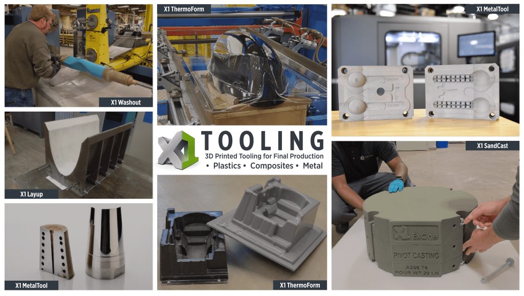 The full range of X1 Tooling products. Photo via ExOne.