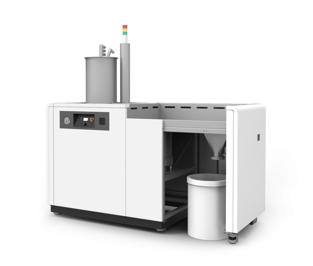 MQC 600经过优化，可同时向多达四台打印机传送材料，最大限度地减少材料浪费，消除操作员干预。通过3D系统拍摄照片。