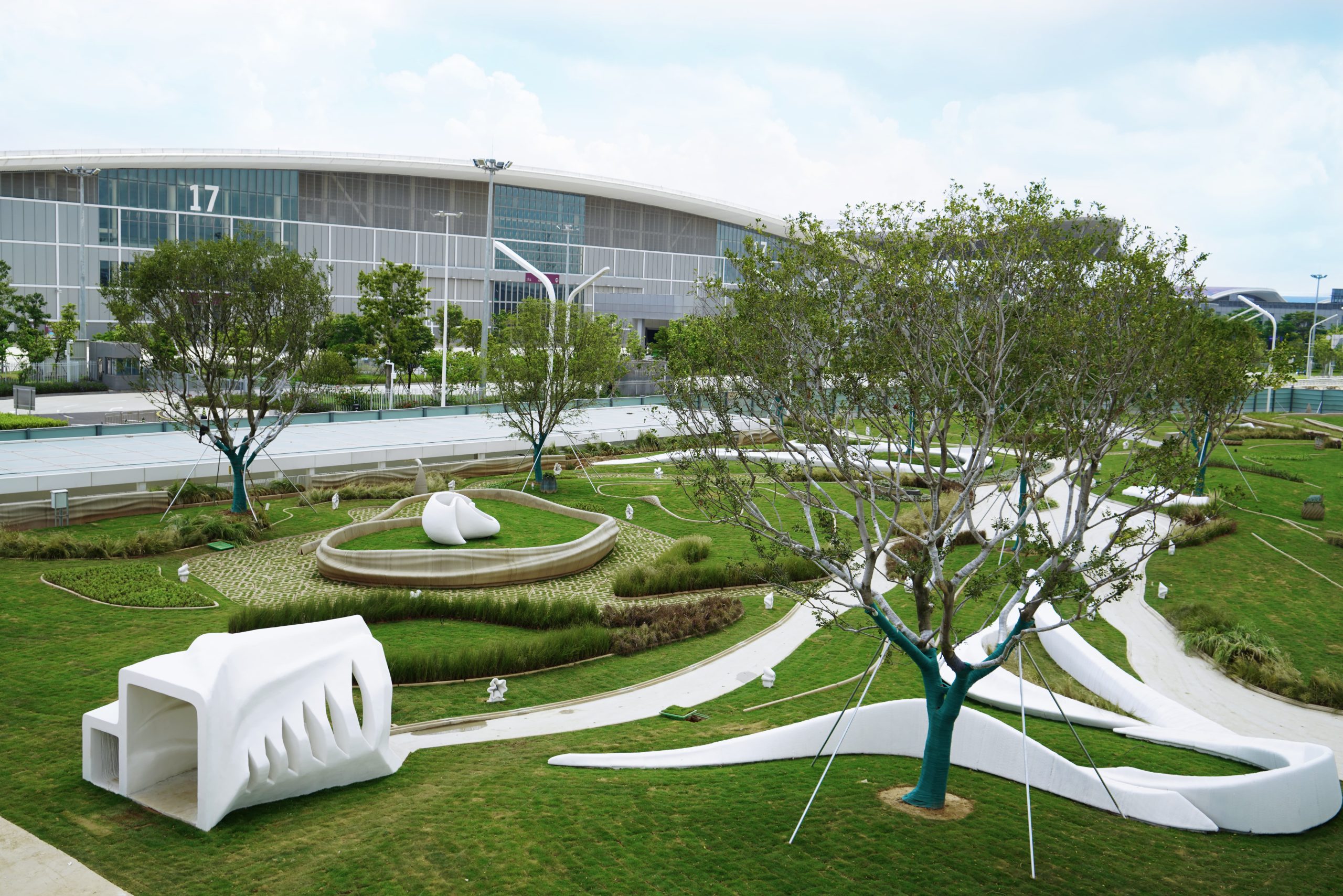 该公园由2000多个3D打印混凝土块组成。通过AICT照片。