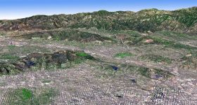 洛杉矶盆地由NASA的Aster Earth Opervining乐器成像和绘制。通过NASA JPL的照片。