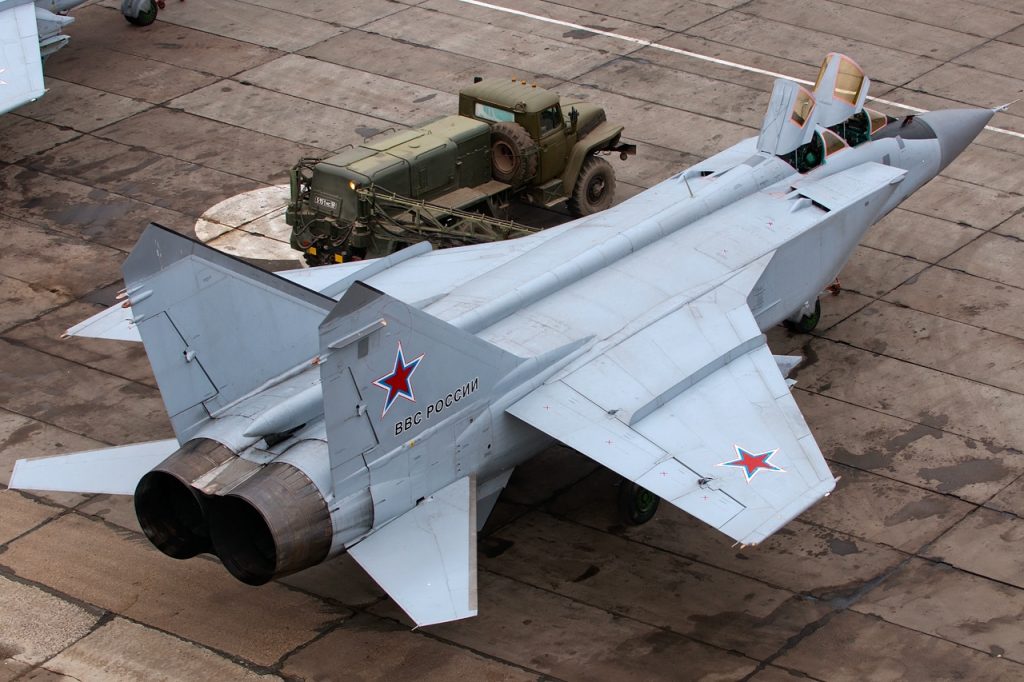 俄罗斯空军Mikoyan-Gurevich MiG-31 fighter jet.