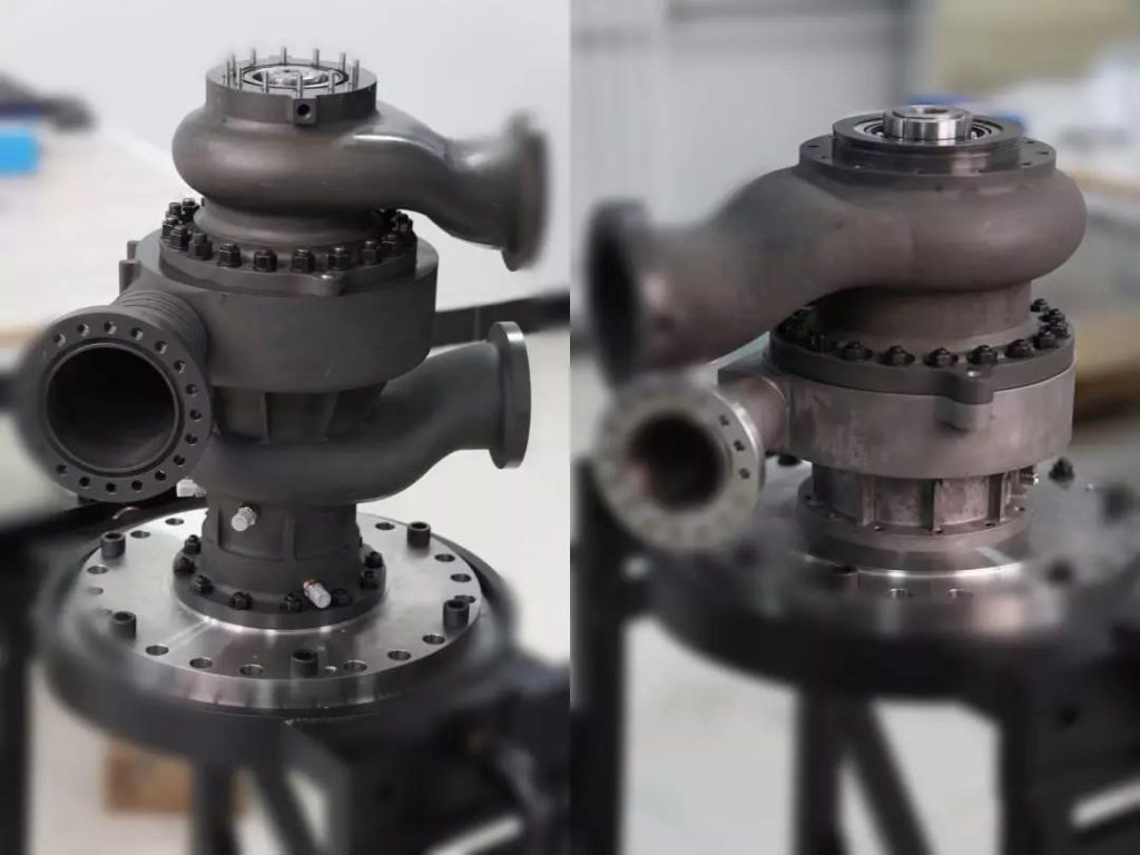 一个3D打印的涡轮机组件，现在已经进行了恶性局液压测试。通过Falcontech的照片。