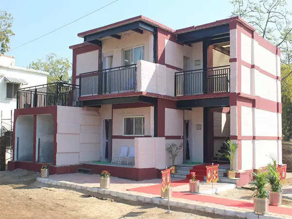 印度陆军的第一个两层楼3D印刷的住宅单位。图片通过亚洲新闻国际。